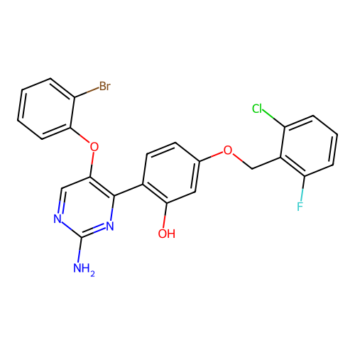 2-(2-amino-5-(2-bromophenoxy)pyrimidin-4-yl)-5-((2-chloro-6-fluorobenzyl)oxy)phenol structure