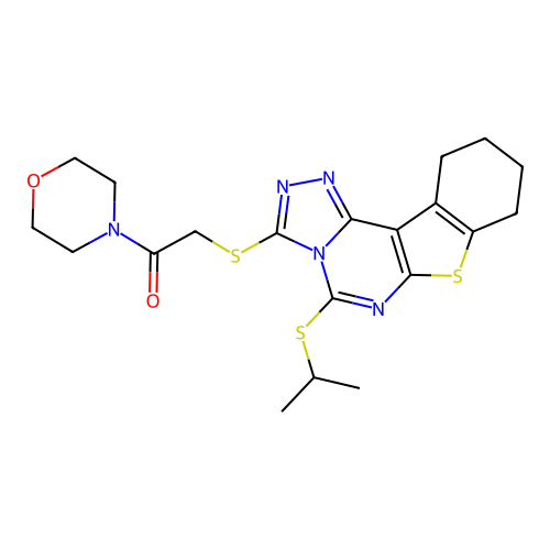 1-(morpholin-4-yl)-2-{[5-(propan-2-ylsulfanyl)-8,9,10,11-tetrahydro[1]benzothieno[3,2-e][1,2,4]triazolo[4,3-c]pyrimidin-3-yl]sulfanyl}ethanone structure