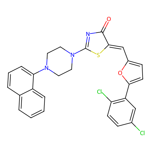(5Z)-5-[[5-(2,5-dichlorophenyl)furan-2-yl]methylidene]-2-(4-naphthalen-1-ylpiperazin-1-yl)-1,3-thiazol-4-one structure