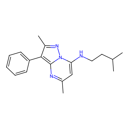 2,5-dimethyl-N-(3-methylbutyl)-3-phenylpyrazolo[1,5-a]pyrimidin-7-amine structure