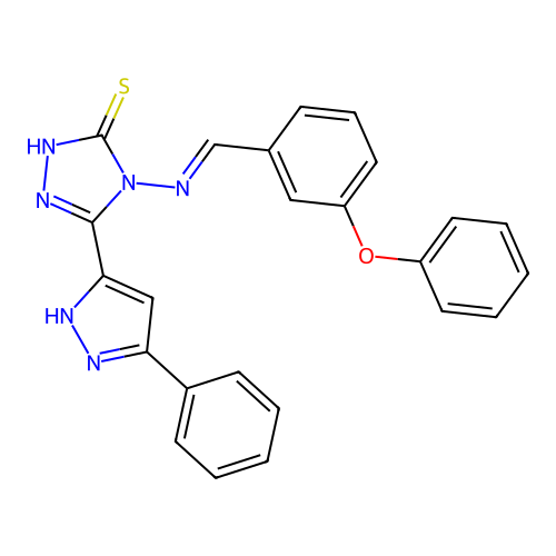 (E)-4-((3-phenoxybenzylidene)amino)-5-(3-phenyl-1H-pyrazol-5-yl)-4H-1,2,4-triazole-3-thiol structure