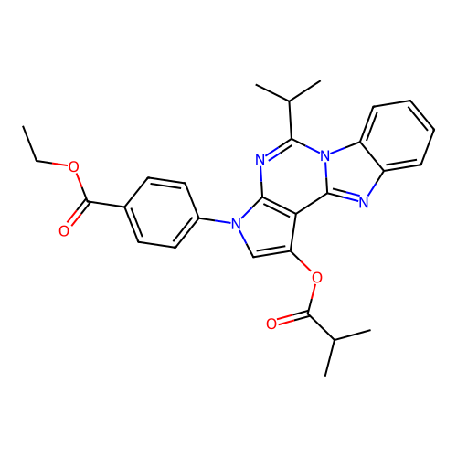 ethyl 4-(1-(isobutyryloxy)-5-isopropyl-3H-benzo[4,5]imidazo[1,2-c]pyrrolo[3,2-e]pyrimidin-3-yl)benzoate structure
