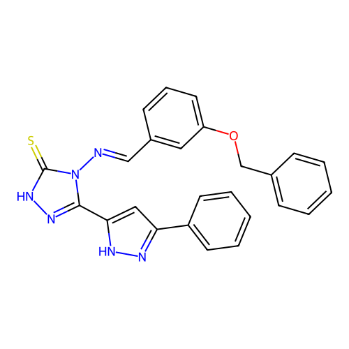 (E)-4-((3-(benzyloxy)benzylidene)amino)-5-(3-phenyl-1H-pyrazol-5-yl)-4H-1,2,4-triazole-3-thiol structure