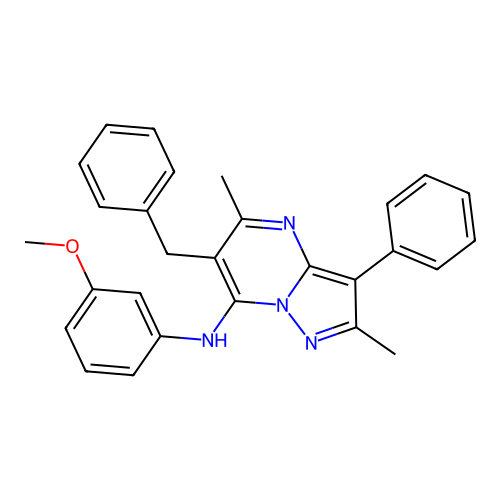 6-benzyl-N-(3-methoxyphenyl)-2,5-dimethyl-3-phenylpyrazolo[1,5-a]pyrimidin-7-amine structure