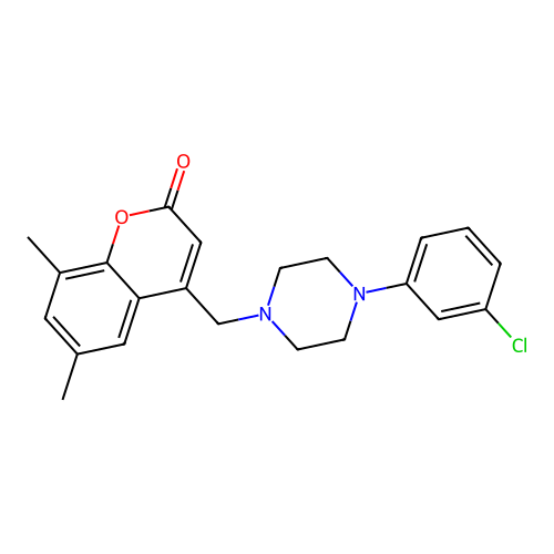 4-((4-(3-chlorophenyl)piperazin-1-yl)methyl)-6,8-dimethyl-2H-chromen-2-one structure
