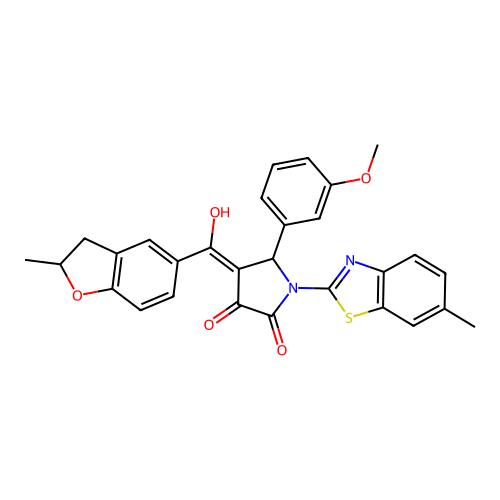 (4E)-4-[hydroxy(2-methyl-2,3-dihydro-1-benzofuran-5-yl)methylidene]-5-(3-methoxyphenyl)-1-(6-methyl-1,3-benzothiazol-2-yl)pyrrolidine-2,3-dione structure