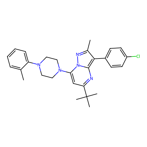 5-tert-butyl-3-(4-chlorophenyl)-2-methyl-7-[4-(2-methylphenyl)piperazin-1-yl]pyrazolo[1,5-a]pyrimidine structure