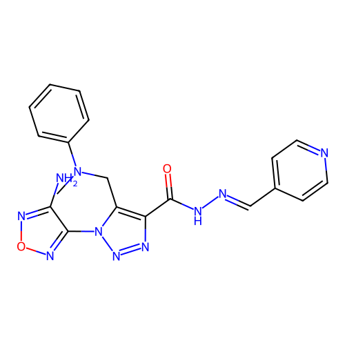 (E)-1-(4-amino-1,2,5-oxadiazol-3-yl)-5-((methyl(phenyl)amino)methyl)-N'-(pyridin-4-ylmethylene)-1H-1,2,3-triazole-4-carbohydrazide structure
