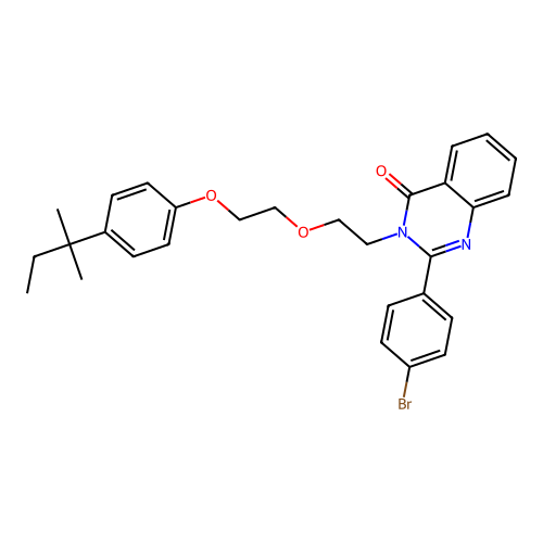 2-(4-bromophenyl)-3-[2-[2-[4-(2-methylbutan-2-yl)phenoxy]ethoxy]ethyl]quinazolin-4-one structure