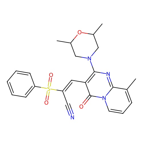 (2E)-2-(BENZENESULFONYL)-3-[2-(2,6-DIMETHYLMORPHOLIN-4-YL)-9-METHYL-4-OXO-4H-PYRIDO[1,2-A]PYRIMIDIN-3-YL]PROP-2-ENENITRILE structure