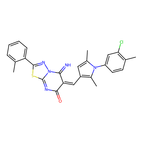 (E)-6-((1-(3-chloro-4-methylphenyl)-2,5-dimethyl-1H-pyrrol-3-yl)methylene)-5-imino-2-(o-tolyl)-5H-[1,3,4]thiadiazolo[3,2-a]pyrimidin-7(6H)-one structure