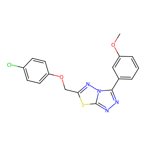 6-[(4-chlorophenoxy)methyl]-3-(3-methoxyphenyl)-[1,2,4]triazolo[3,4-b][1,3,4]thiadiazole structure