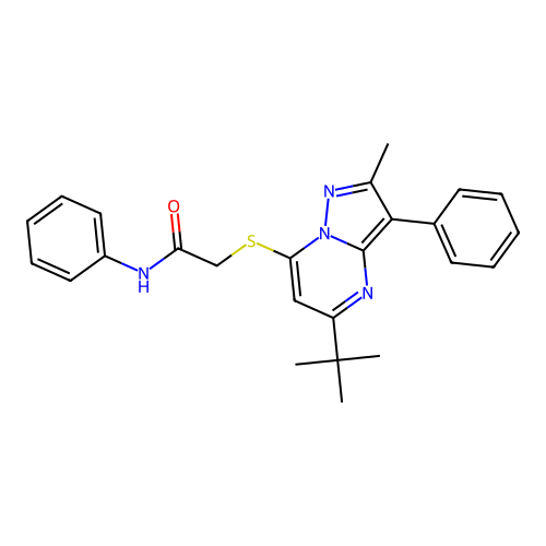 2-[(5-tert-butyl-2-methyl-3-phenylpyrazolo[1,5-a]pyrimidin-7-yl)sulfanyl]-N-phenylacetamide structure