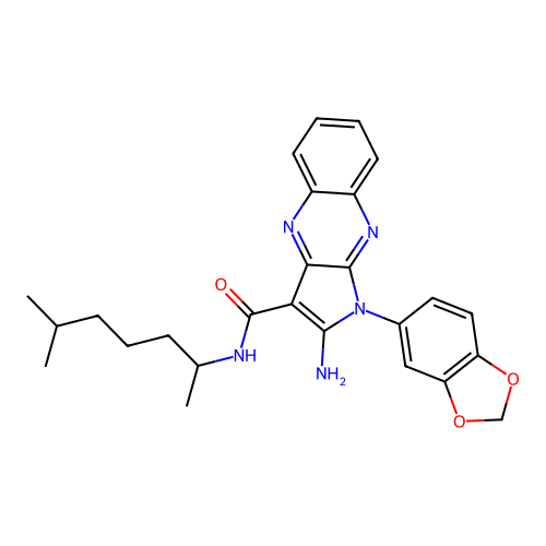 2-amino-1-(1,3-benzodioxol-5-yl)-N-(6-methylheptan-2-yl)-1H-pyrrolo[2,3-b]quinoxaline-3-carboxamide structure