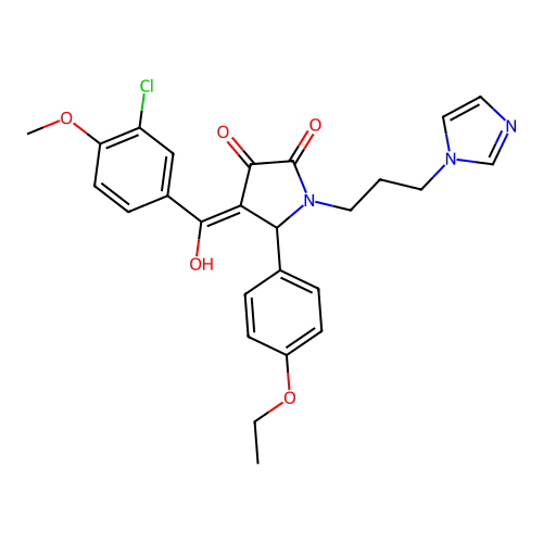 (4E)-4-[(3-chloro-4-methoxyphenyl)-hydroxymethylidene]-5-(4-ethoxyphenyl)-1-(3-imidazol-1-ylpropyl)pyrrolidine-2,3-dione structure