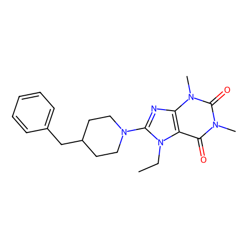 8-(4-benzylpiperidin-1-yl)-7-ethyl-1,3-dimethyl-3,7-dihydro-1H-purine-2,6-dione structure