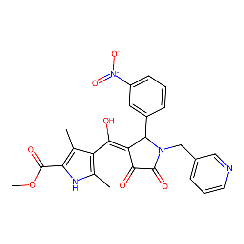 methyl 4-(4-hydroxy-2-(3-nitrophenyl)-5-oxo-1-(pyridin-3-ylmethyl)-2,5-dihydro-1H-pyrrole-3-carbonyl)-3,5-dimethyl-1H-pyrrole-2-carboxylate structure