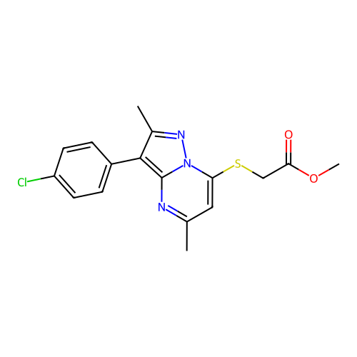 methyl {[3-(4-chlorophenyl)-2,5-dimethylpyrazolo[1,5-a]pyrimidin-7-yl]sulfanyl}acetate structure