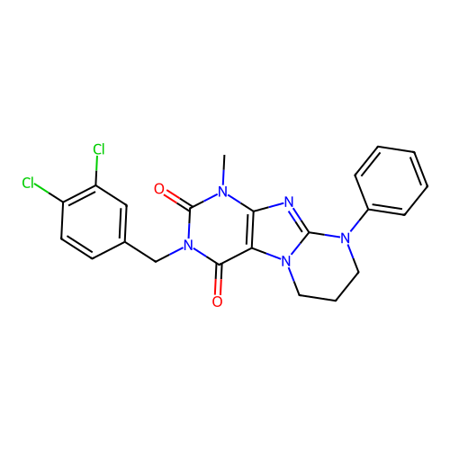 3-(3,4-dichlorobenzyl)-1-methyl-9-phenyl-6,7,8,9-tetrahydropyrimido[2,1-f]purine-2,4(1H,3H)-dione structure