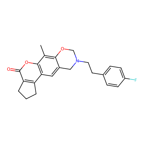9-(4-fluorophenethyl)-6-methyl-2,3,9,10-tetrahydro-1H-cyclopenta[3,4]chromeno[6,7-e][1,3]oxazin-4(8H)-one structure