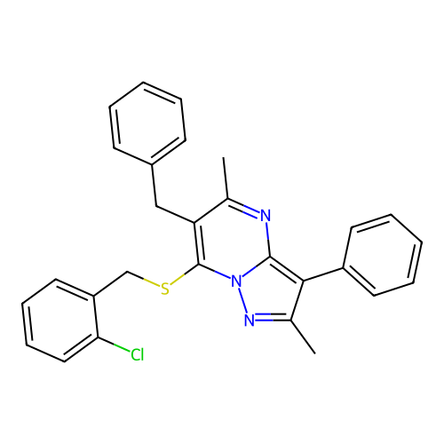 6-benzyl-7-[(2-chlorobenzyl)sulfanyl]-2,5-dimethyl-3-phenylpyrazolo[1,5-a]pyrimidine structure