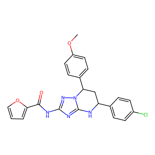 N-[5-(4-chlorophenyl)-7-(4-methoxyphenyl)-1,5,6,7-tetrahydro-[1,2,4]triazolo[1,5-a]pyrimidin-2-yl]-2-furancarboxamide structure