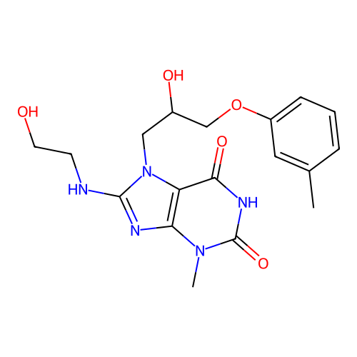 8-[(2-hydroxyethyl)amino]-7-[2-hydroxy-3-(3-methylphenoxy)propyl]-3-methyl-3,7-dihydro-1H-purine-2,6-dione structure