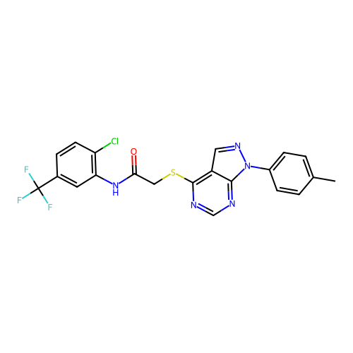 N-(2-chloro-5-(trifluoromethyl)phenyl)-2-((1-(p-tolyl)-1H-pyrazolo[3,4-d]pyrimidin-4-yl)thio)acetamide structure