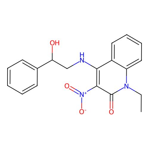 1-ethyl-4-((2-hydroxy-2-phenylethyl)amino)-3-nitroquinolin-2(1H)-one structure