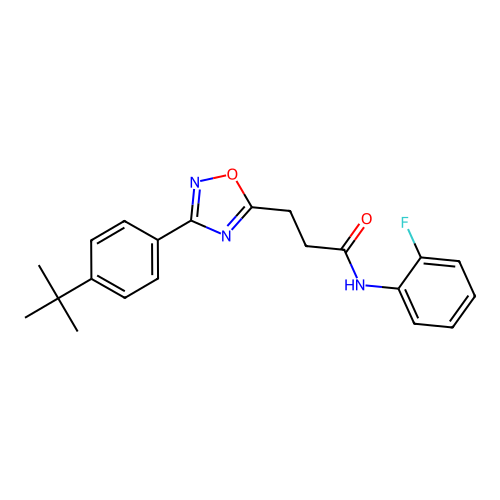 3-[3-(4-tert-butylphenyl)-1,2,4-oxadiazol-5-yl]-N-(2-fluorophenyl)propanamide structure