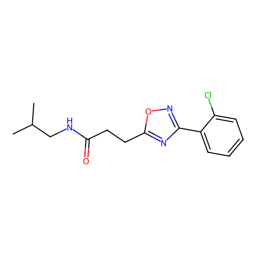 3-[3-(2-chlorophenyl)-1,2,4-oxadiazol-5-yl]-N-(2-methylpropyl)propanamide structure