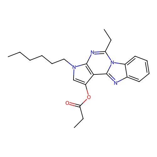 5-ethyl-3-hexyl-3H-benzo[4,5]imidazo[1,2-c]pyrrolo[3,2-e]pyrimidin-1-yl propionate structure