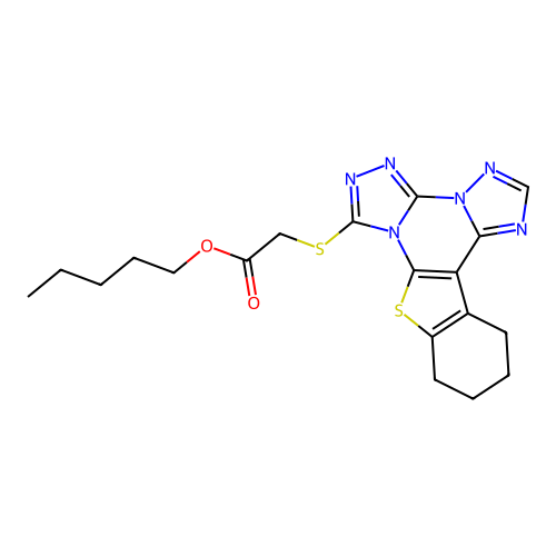 pentyl (10,11,12,13-tetrahydro[1]benzothieno[3,2-e]bis[1,2,4]triazolo[4,3-a:1',5'-c]pyrimidin-7-ylsulfanyl)acetate structure