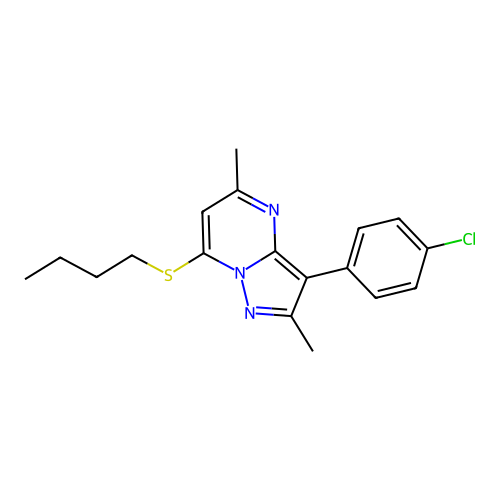 7-(Butylsulfanyl)-3-(4-chlorophenyl)-2,5-dimethylpyrazolo[1,5-a]pyrimidine structure
