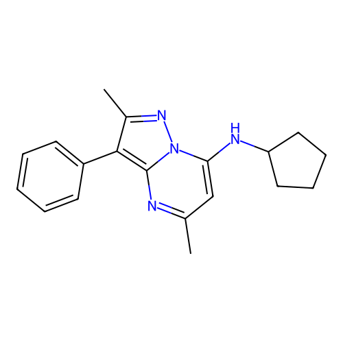 N-cyclopentyl-2,5-dimethyl-3-phenylpyrazolo[1,5-a]pyrimidin-7-amine structure