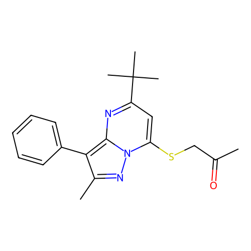 1-({5-tert-butyl-2-methyl-3-phenylpyrazolo[1,5-a]pyrimidin-7-yl}sulfanyl)propan-2-one structure