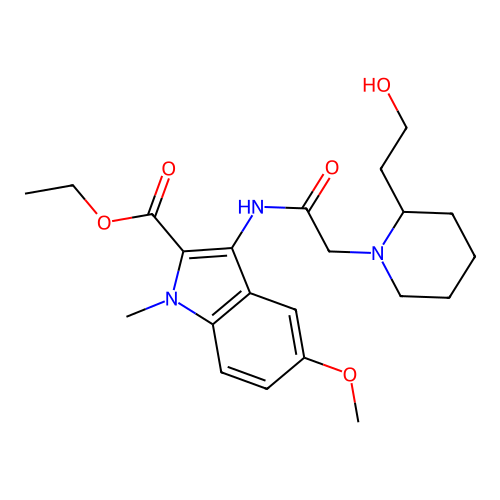 ethyl 3-({[2-(2-hydroxyethyl)piperidin-1-yl]acetyl}amino)-5-methoxy-1-methyl-1H-indole-2-carboxylate structure