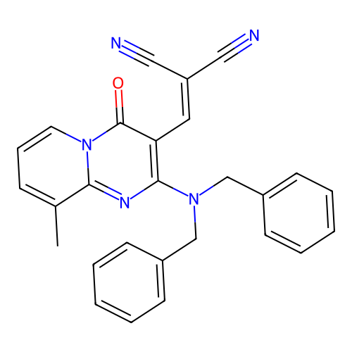 {[2-(dibenzylamino)-9-methyl-4-oxo-4H-pyrido[1,2-a]pyrimidin-3-yl]methylidene}propanedinitrile structure