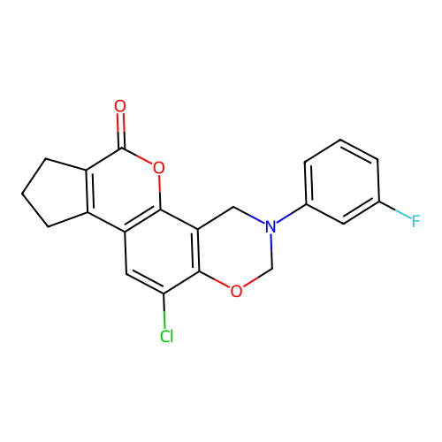 11-chloro-3-(3-fluorophenyl)-3,4,8,9-tetrahydro-2H-cyclopenta[3,4]chromeno[8,7-e][1,3]oxazin-6(7H)-one structure