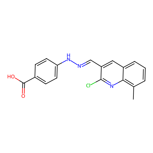 4-{(2E)-2-[(2-chloro-8-methylquinolin-3-yl)methylidene]hydrazinyl}benzoic acid structure