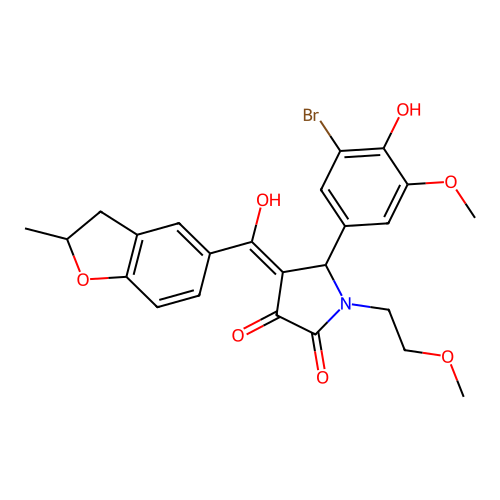 (4E)-5-(3-bromo-4-hydroxy-5-methoxyphenyl)-4-[hydroxy(2-methyl-2,3-dihydro-1-benzofuran-5-yl)methylidene]-1-(2-methoxyethyl)pyrrolidine-2,3-dione structure