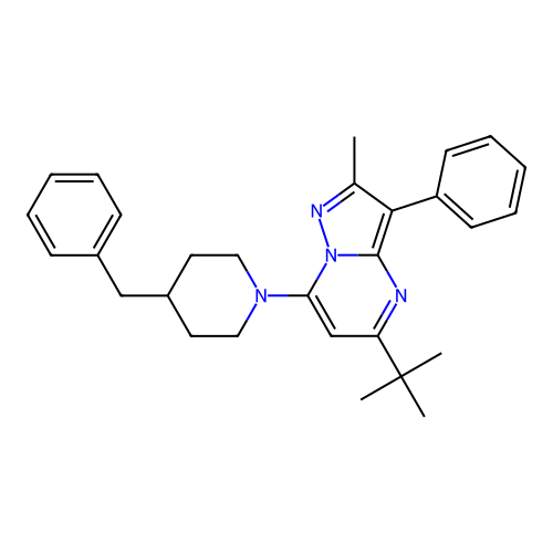 7-(4-benzylpiperidin-1-yl)-5-tert-butyl-2-methyl-3-phenylpyrazolo[1,5-a]pyrimidine structure