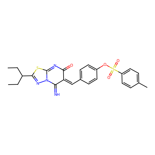 (Z)-4-((5-imino-7-oxo-2-(pentan-3-yl)-5H-[1,3,4]thiadiazolo[3,2-a]pyrimidin-6(7H)-ylidene)methyl)phenyl 4-methylbenzenesulfonate structure