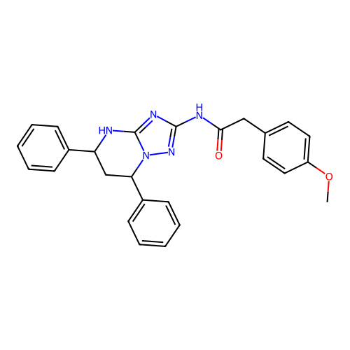 N-(2,4-diphenyl-1,5,7,9-tetrazabicyclo[4.3.0]nona-5,7-dien-8-yl)-2-(4-methoxyphenyl)acetamide structure