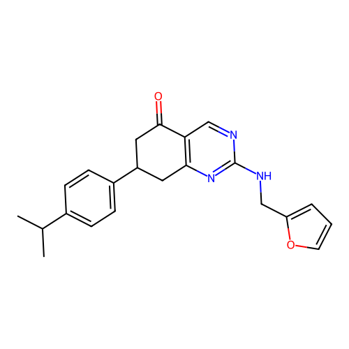 2-[(furan-2-ylmethyl)amino]-7-[4-(propan-2-yl)phenyl]-7,8-dihydroquinazolin-5(6H)-one structure