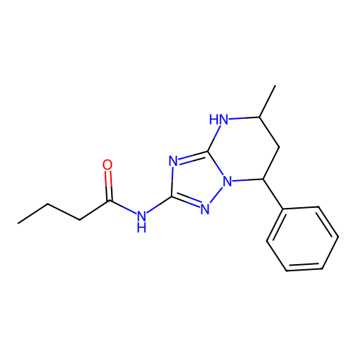 N-(5-methyl-7-phenyl-1,5,6,7-tetrahydro-[1,2,4]triazolo[1,5-a]pyrimidin-2-yl)butanamide structure