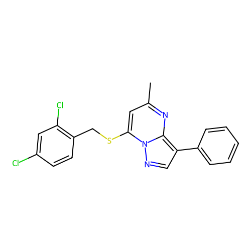 7-[(2,4-Dichlorobenzyl)sulfanyl]-5-methyl-3-phenylpyrazolo[1,5-a]pyrimidine structure