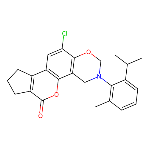 11-chloro-3-(2-isopropyl-6-methylphenyl)-3,4,8,9-tetrahydro-2H-cyclopenta[3,4]chromeno[8,7-e][1,3]oxazin-6(7H)-one structure