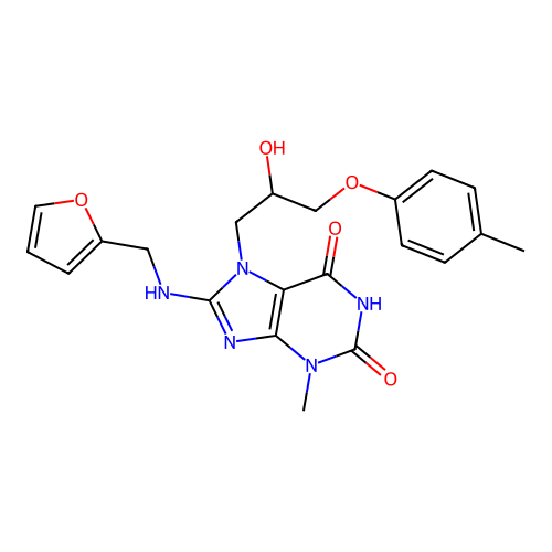 8-(furan-2-ylmethylamino)-7-[2-hydroxy-3-(4-methylphenoxy)propyl]-3-methylpurine-2,6-dione structure