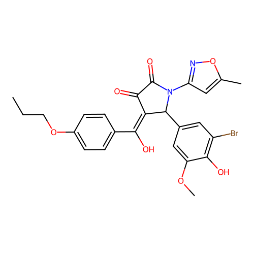 (4E)-5-(3-bromo-4-hydroxy-5-methoxyphenyl)-4-[hydroxy(4-propoxyphenyl)methylidene]-1-(5-methyl-1,2-oxazol-3-yl)pyrrolidine-2,3-dione structure